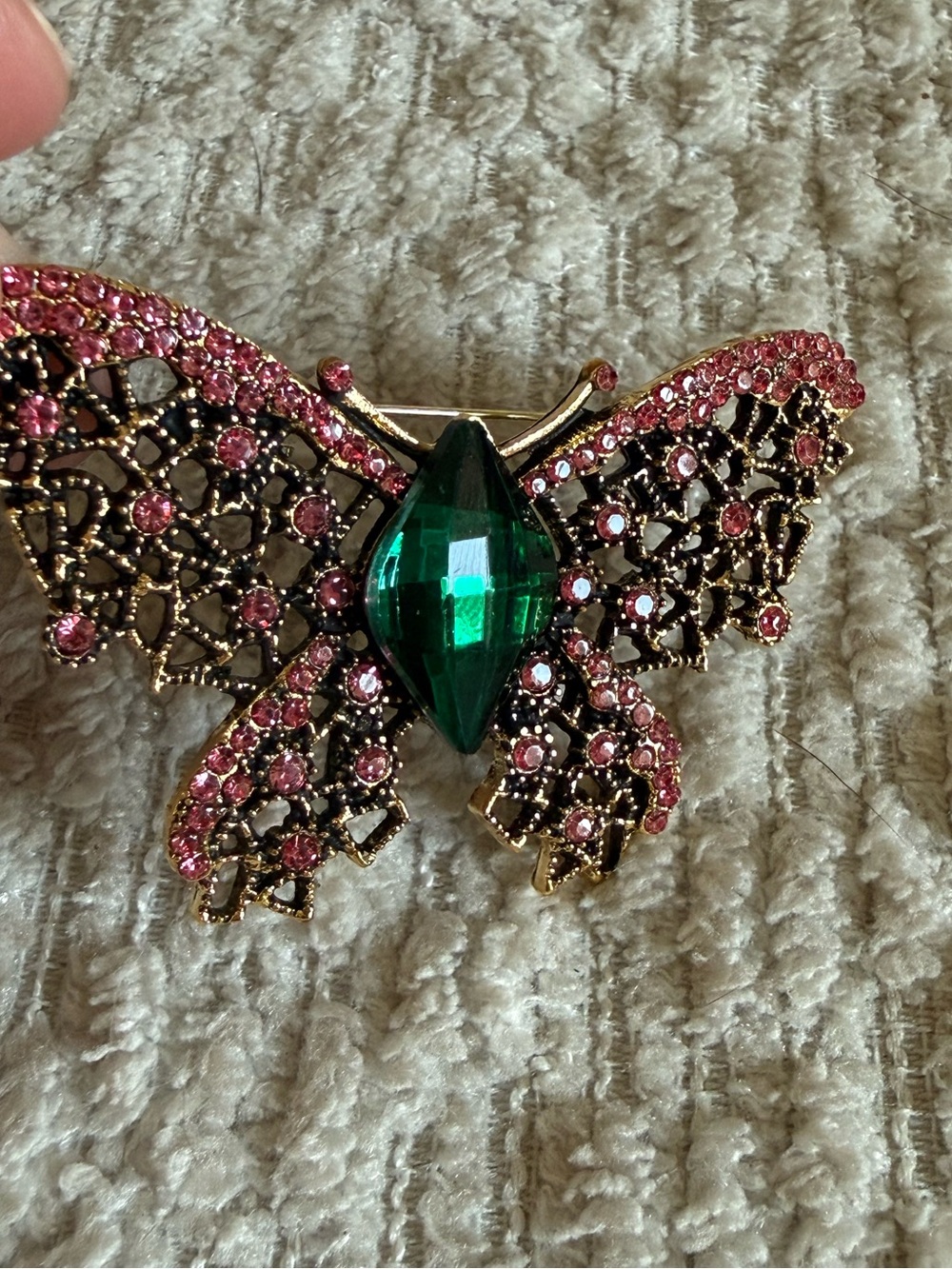 Pink and Green Butterfly Crystal Brooch - Elegant Women’s Jewelry - Picture 3 of 4